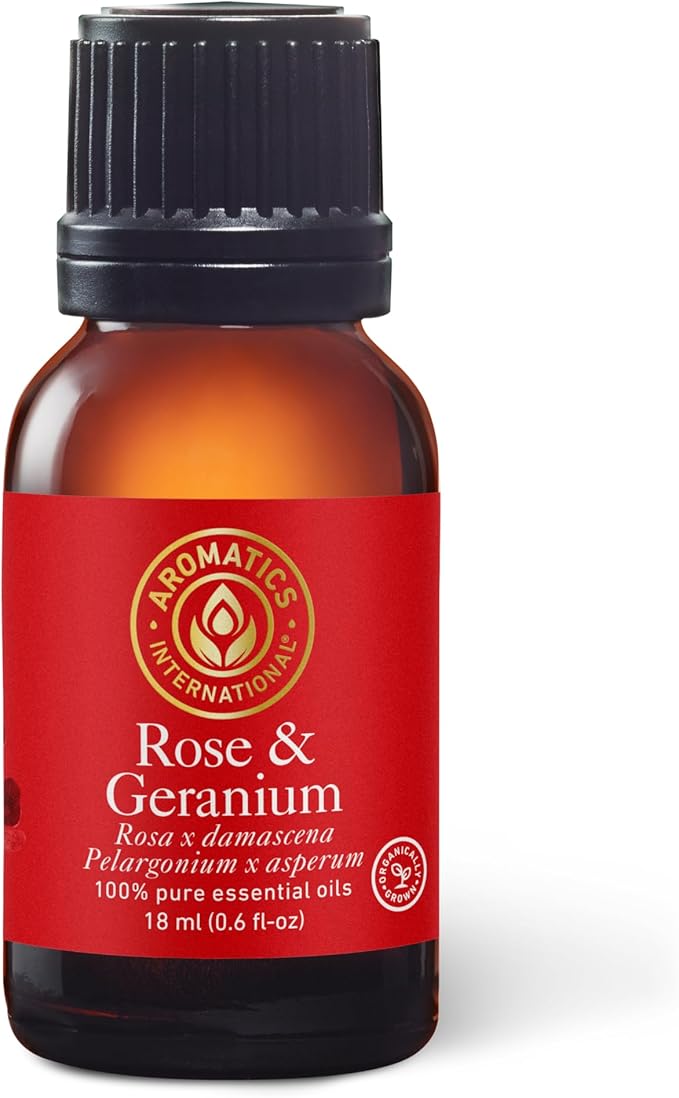 Aromatics International Premium Organic Rose and Geranium Essential Oil 18ml | 100% Pure Essential Oil for Diffusion & Aromatherapy