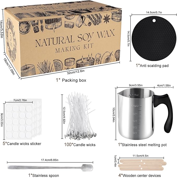 Candle Making Kits for Adults,Beginner,Kids, Soy Wax, Making Supplies Include 5 LB Soy Wax Flakes, 100 Candle Wick, Centering Devices, Melting Pot
