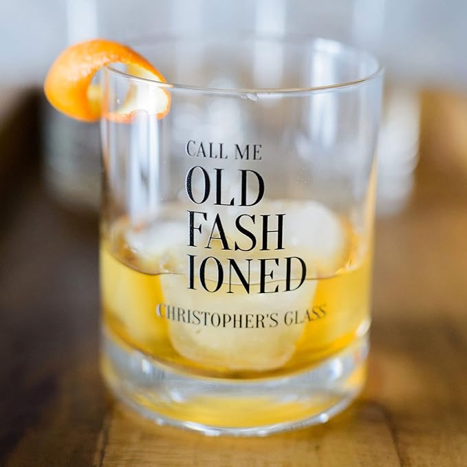 WEDDINGSTAR Personalized Whiskey Glass 11oz - Call Me Old Fashioned Print