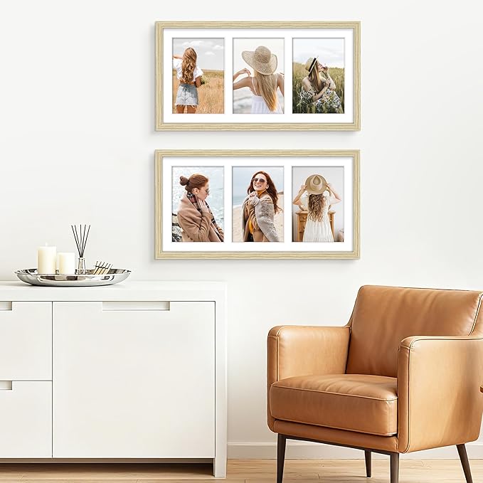 8x16 Collage Picture Frame 5x7 Collage Picture Frame Displays Three 5x7 inch Photos or 8x16 (Without Mat) for Available Horizontal Wall Mounting Display and Vertical Wood Color