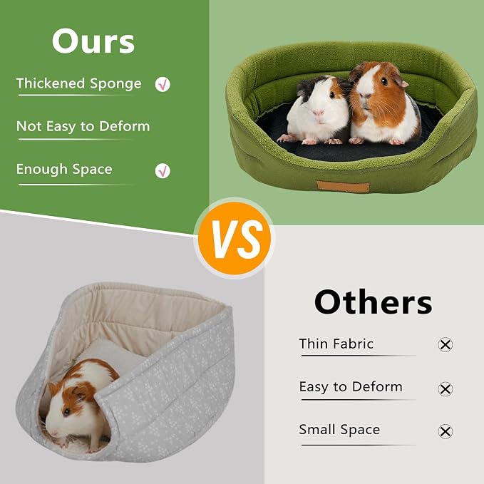 Rabbit Bed,Soft & Washable Bunny Bed with Cozy Removable Mat, Small Animal Cuddle Cup Hideout for Guinea Pig,Chinchilla, Hedgehog, Ferret (Green)
