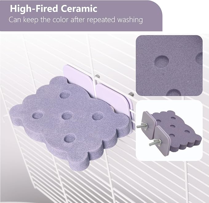Bird Perch Stand for Parrots – Natural Ceramic Grinding Stick for Beak, A Safe, Non-Shedding Chewing and Claw-Trimming Perch for Parrots (Purple, Medium Size)