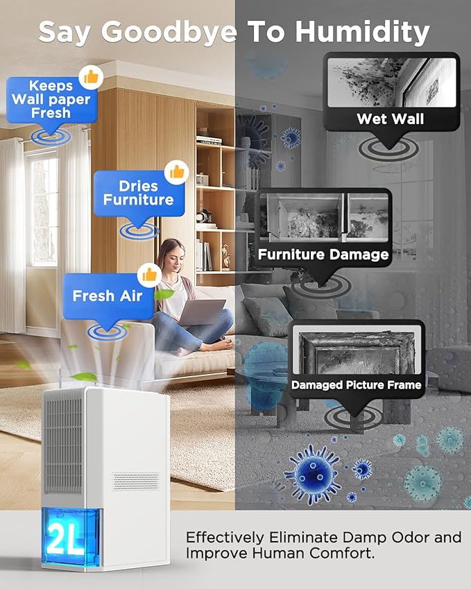 EasyAcc Dehumidifier for Home, 2025 Dehumidifier 1300ml/Day Energy Efficient Quiet Dehumidifiers for Bathroom Bedroom Basement RV Closet, Auto Defrost & Shut Off, 68 OZ Water Tank, 7 Color Lights