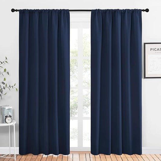 NICETOWN Blackout Curtain Panels for Living Room, Navy, 2 Panels, W52 inches x L84 inches, Energy Efficient & Noise Reducing Thermal Insulated Rod Pocket Blackout Drapes/Draperies for Window