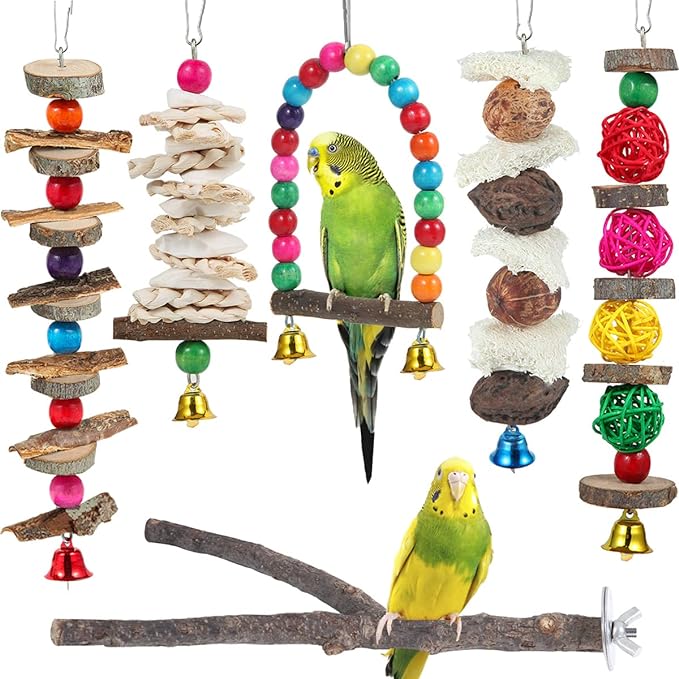 Bird Perch Bird Toys Parakeet Toys,Bird Cage Accessories Wooden Chew Toys Perch Stand for Parrot Conure Cockatiel Lovebird Parrotlet Budgie Finches and Other Small to Medium Sized Birds