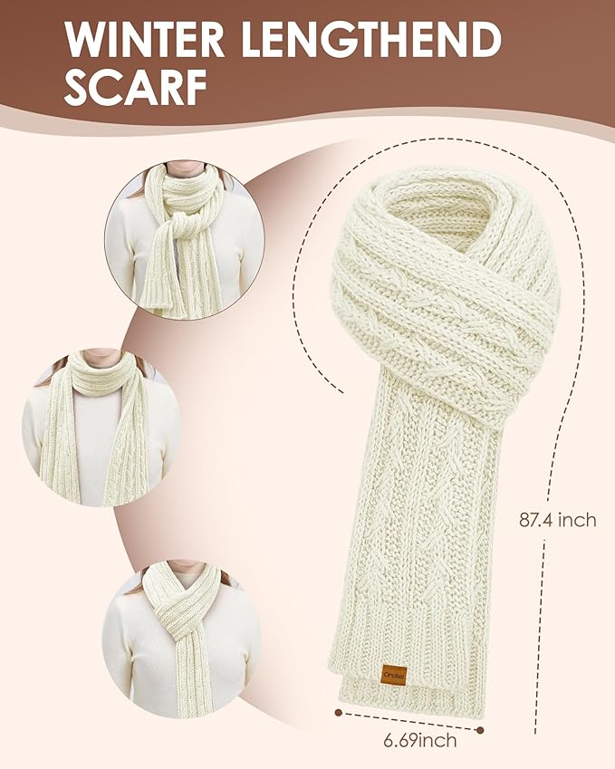 Womens Winter Beanie Hat Scarf Gloves Set, Fleece Lined Knitted Hat with Pompom Long Scarf Touchscreen Mittens for Women Men