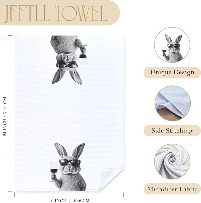 Funny Bunny Kitchen Towels Set of 2, Funny Kitchen Decor, Wine Station Wine Bar Decor, Black and White Bunny Owner Gift Hand Towel, Dining Room Decorative Tea Towel Dish Towels 16x24 Inch