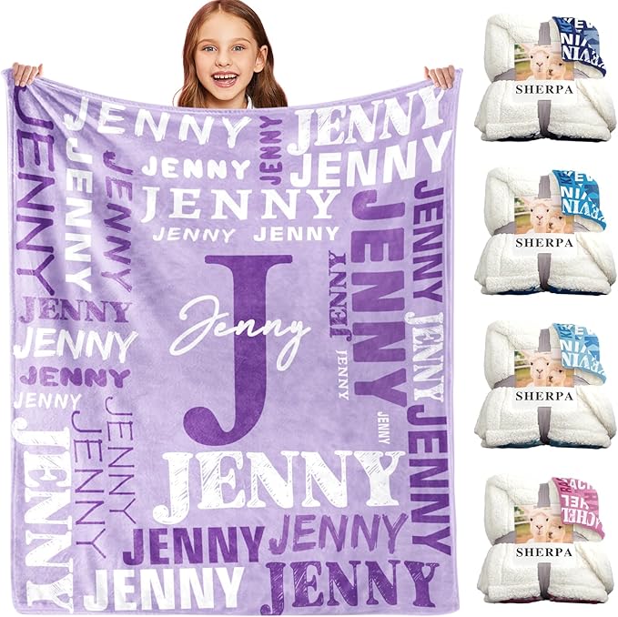 Personalized Blankets for Teen Boys Girls - Printed in USA Custom Blanket with Kid Names Reversible Plush Ultra-Soft Sherpa Fleece Monogrammed Baby Throw Blankets Customized Birthday Gifts for Adults