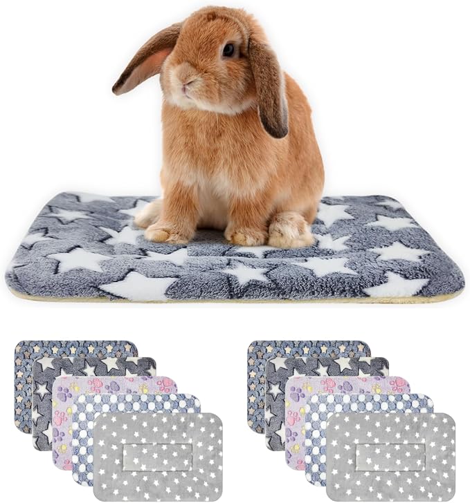 10PCS Rabbit Bed, Soft Bunny Bedding, Fleece Guinea Pig Blanket | Warm Plush Sleeping Mat, Cage Liner for Hamster Ferret Squirrel Hedgehog Rat