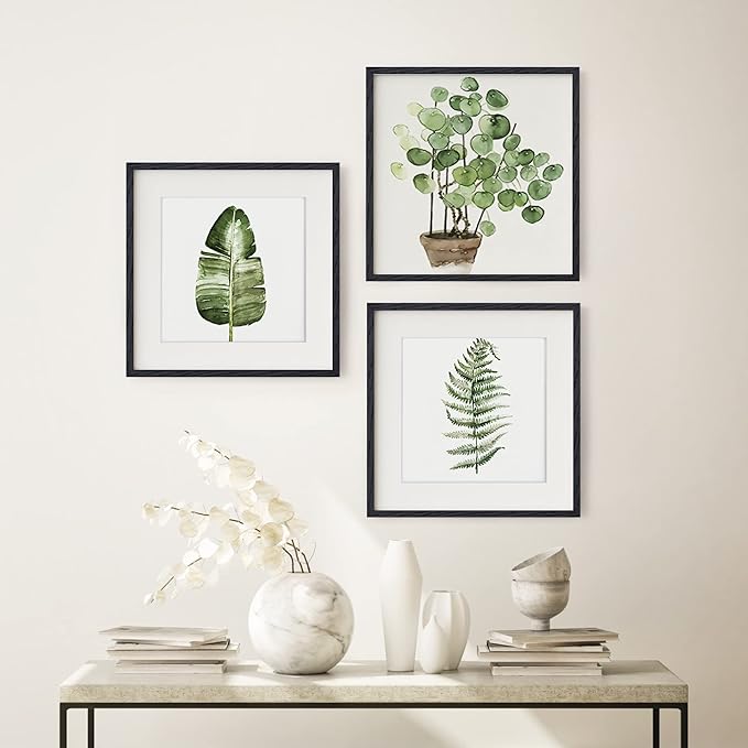 16"x16" Picture Frame in Black, Solid Oak Wood Frame 16x16, 16x16 Frame Matted to 12x12, Square Photo Frame 16x16 Inch - Tempered Glass (Black, 1 Pack)