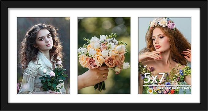 8x16 Collage Picture Frame, 5x7 Collage Picture Frame Displays Three 5x7 inch Photos, or 8x16 (Without Mat) for Available Horizontal Wall Mounting Display and Vertical, Black.