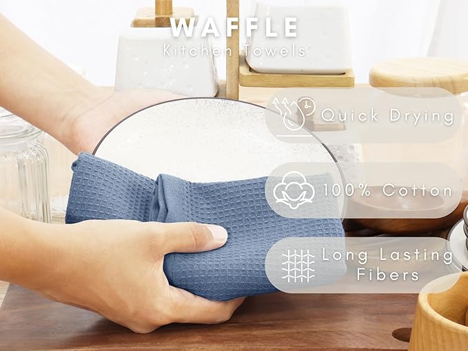 PurpleEssences Waffle Weave Kitchen Towel, 100% Cotton 15x25 Inches, with Hanging Loop Soft Absorbent Quick Drying Dish Cloth, Tea and Hand Towels, 6 Pack - Christmas Holiday Winter - Smoky Grey