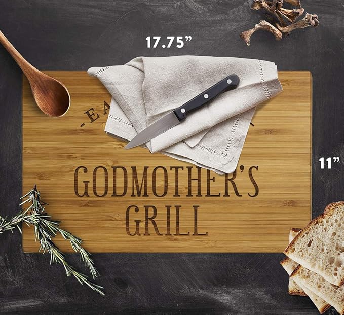 Andaz Press Large Bamboo Wood BBQ Cutting Board Gift, 17.75 x 11-inch, Godmother's Grill, 1-Pack, Laser Engraved Serving Chopping Board Christmas Birthday Cutting Boards For Kitchen