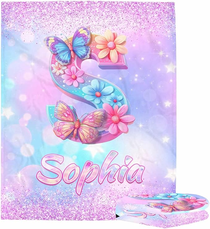 D-Story Ship Next Day, Personalized Baby Blanket with Name, Custom Baby Blanket for Kids, Butterfly Blankets in Easter Personalized Baby Gifts for Infant Newborn Shower