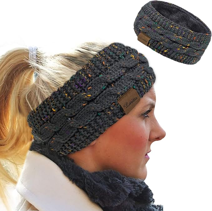 Loritta Womens Ear Warmers Headbands Winter Warm Fuzzy Cable Knit Head Wrap Fleece Lined Gifts