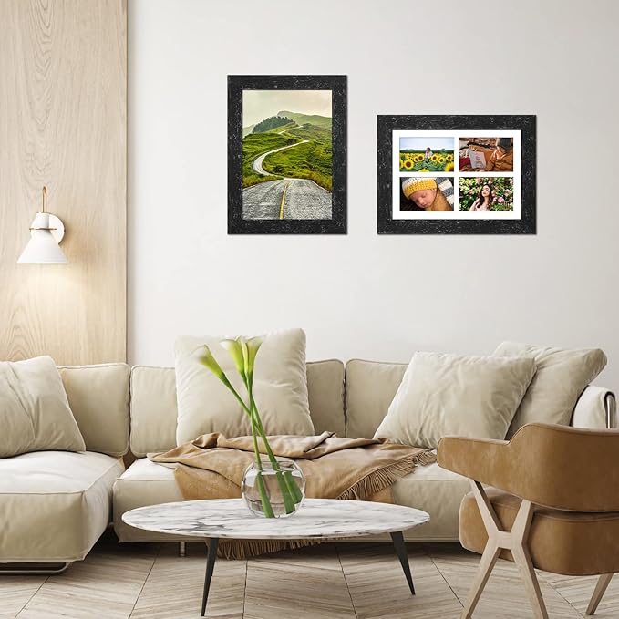 9x13 Picture Frame Display 4 opening 4X6 Picture Frame Collage,Multi Photo Frame with Mat,Plexiglass,Wall or Tabletop Decor,Black Wood Grain