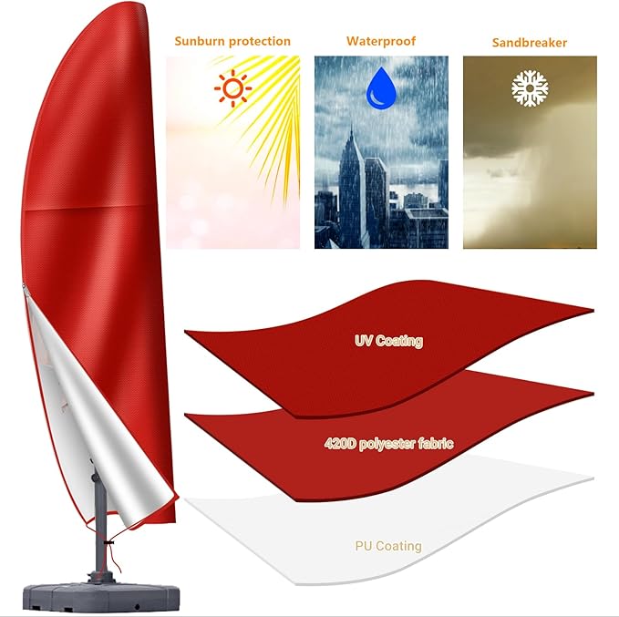 Patio Cantilever Umbrella Covers for Outdoor: Waterproof Offset Umbrella Cover Banana Style with Zipper fits 9FT to 14FT, Red