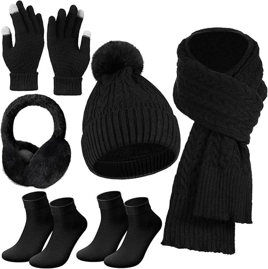 Geyoga 6 Pcs Winter Warm Set for Women Warm Beanies Hats Touchscreen Gloves Long Scarf Ear Muffs Socks Winter Gifts for Women