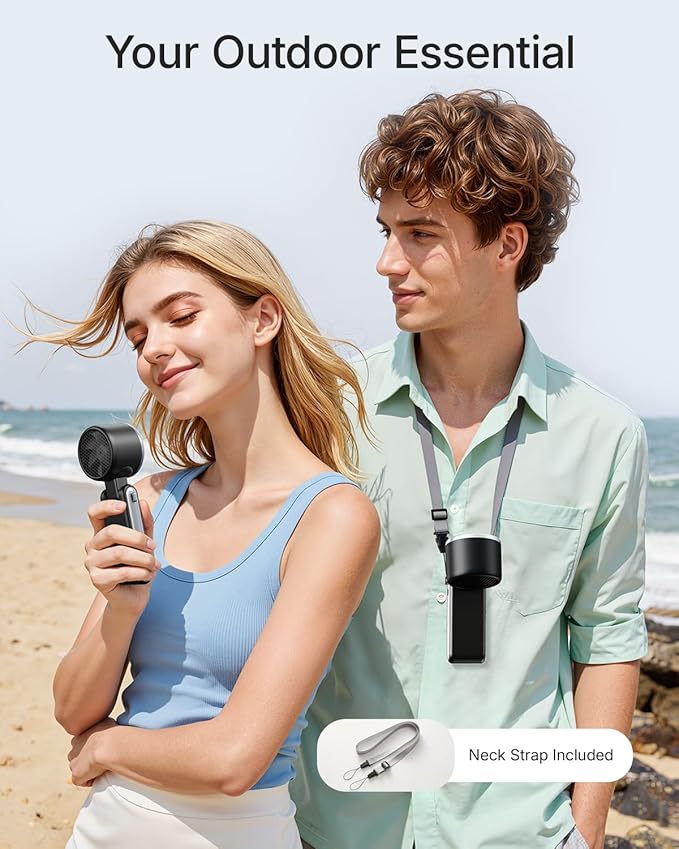 Portable Handheld Turbo Fan - 5 Gear High Speed 4000mAh Rechargeable Mini Personal Hand Fan Blow Cold Air, Battery Operated Travel Essentials, Beach Vacation, Gifts for Women, Men (Black)