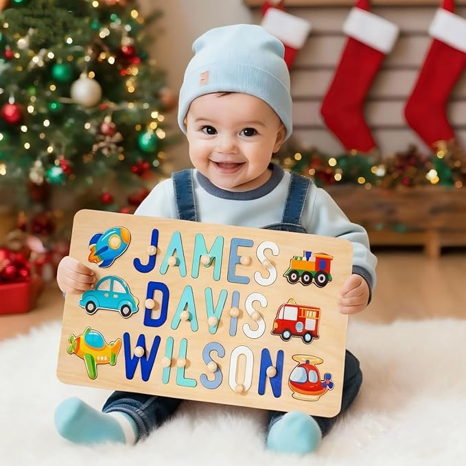Name Puzzle Baby Gifts for Girl Boy, First Baby Toddler Christmas Birthday Gift, Toddler Toys Montessori Learning, 1 Year Old Gifts