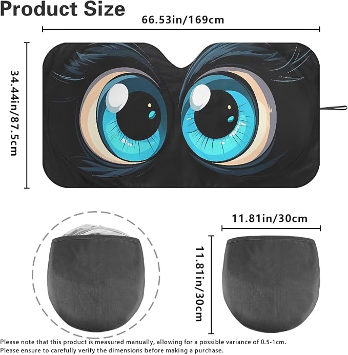 Cute Big Eyes Front Window Sunshades 66.5x34.4inches Front Windshield Sun Visor Protector Car Accessories Blocking Harmful UV Rays & Heat