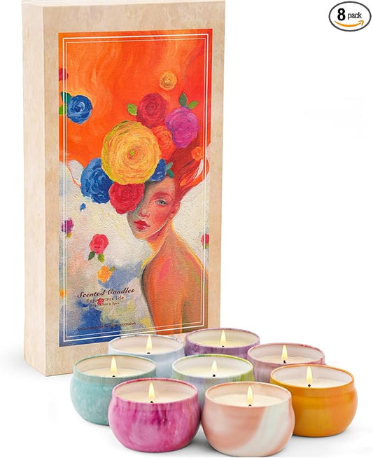 8 Pack Scented Soy Wax Candles for Home, Aromatherapy Candle Gift Set for Women, Candles with 8 Floral & Fruity Scents – Perfect Christmas & Holiday Gift, Stocking Stuffer & Cozy Home Décor