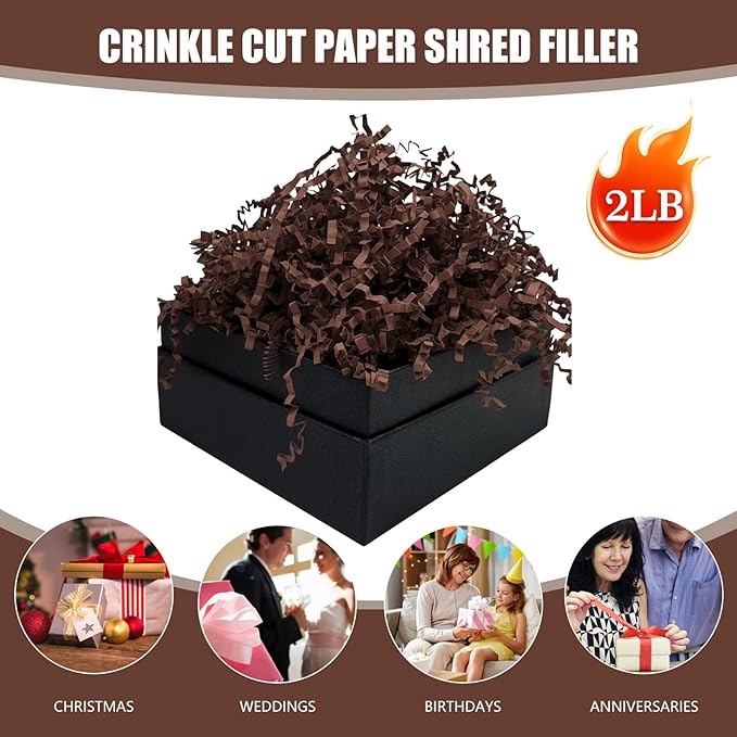 Tisspoms Deep Coffee Crinkle Cut Paper Shred Filler, 2 LB Basket Filler Shredded Paper, Confetti Stuffing for Basket Filling, Halloween, Christmas, Birthdays, Gift Wrapping, Stuffer Party Supplies