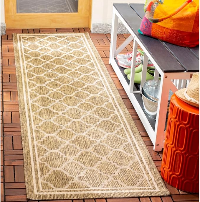 SAFAVIEH Washable Rug Outdoor Courtyard Collection - 2'3" x 6'7" Runner, Brown & Bone, Non-Shedding & Easy Cleaning, Ideal for Patio, Entryway, Mudroom, Hallway, Kitchen (CY6918-242)