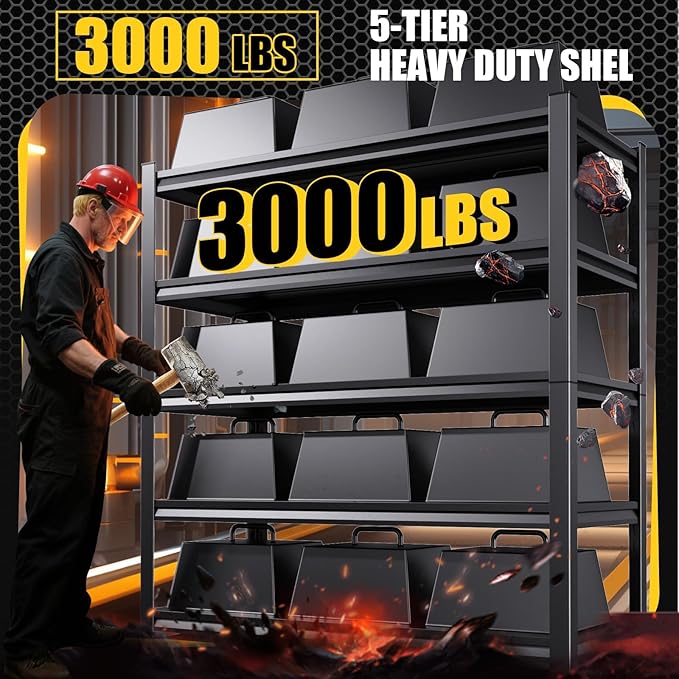 5-Tier Garage Shelving Heavy Duty, 3000LBS Garage Shelves, Adjustable Metal Shelving Unit, Garage Storage Shelves, Utility Storage Rack Shelf, Shelves for Garage Storage, 78" H×45.7" W×19.7" D