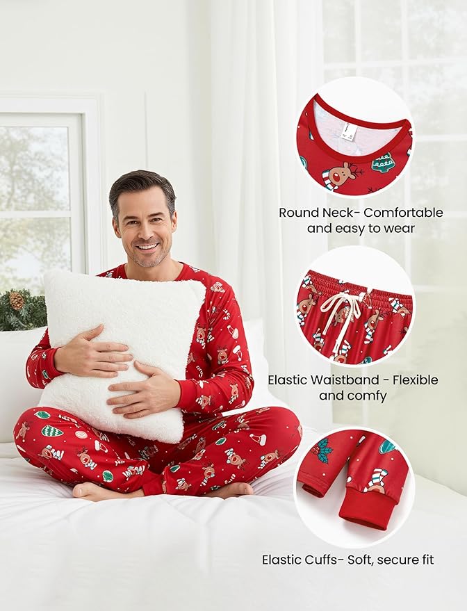PATPAT Christmas Family Matching Pajama Sets Includes Christmas Socks - Perfect for Family Photos & Holiday Celebrations