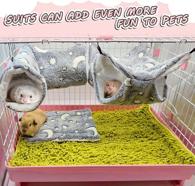 Luminous Noctilucent Glow Guinea Pig Rat Hammock Tunnel, Ferret Hanging Bunk Bed Hammock, Rat Ferret Guinea Pig Hideout and Soft Bed for Small Animals (5.Moon Tunnel Hammock)