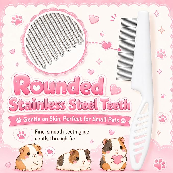 Guinea Pig Brush Kit Hamster Cleaning Grooming Comb with Nail Clipper Trimmer, Nail Files - Professional Small Animal Grooming Tool for Rabbit, Bunny, Puppy, Kitten, Ferret
