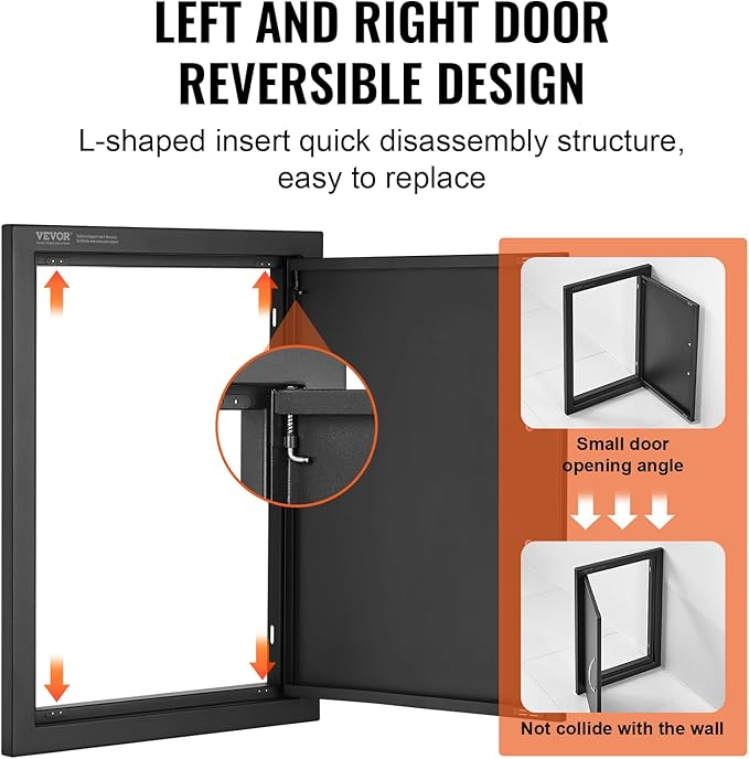 VEVOR Outdoor Kitchen Door - 16W x 22H Inch, Flush Mount, Vertical Wall Door with Handle, for BBQ Island and Grilling Station