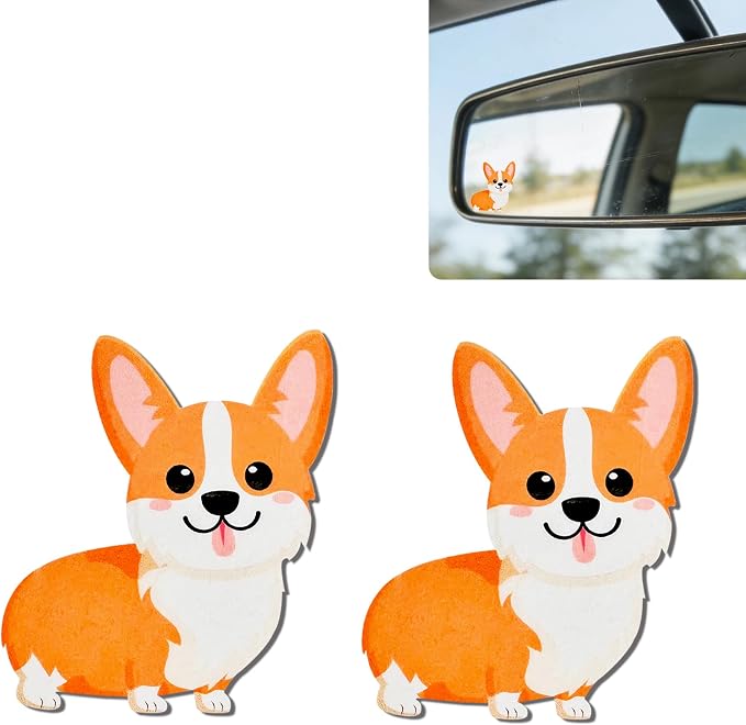 2Pack Corgi Car Vinyl Sticker and Decal for Rear View Mirror Window | Cute Corgi Mirror Sticker Waterproof,Car Accessories Decor,Corgi Gifts for Women Men,Laptop Bathroom Mirror