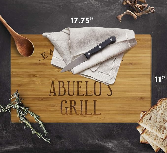Andaz Press Large Bamboo Wood BBQ Cutting Board Gift, 17.75 x 11-inch, Abuelo's Grill, 1-Pack, Laser Engraved Serving Chopping Board Christmas Birthday Chef Kitchen Ideas