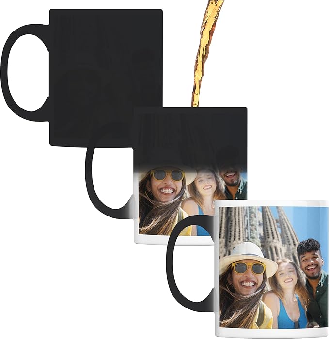 Personalized Coffee Mug – Custom Photo, Text, or Logo Ceramic Magic Mug Tea | Taza Personalizada with Heat Sensitive Color Changing Cup | Customized Gift Idea for Men & Women - Black | 11oz