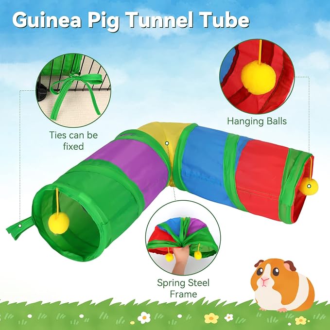 Rypet Guinea Pig Tunnels and Tubes 2-Way L-Type Collapsible for Small Pets | 2 Configurations for Exploration, Interactive Ball Engages Pets, Foldable & Portable, Cozy Hideout for Rabbits Hedgehogs