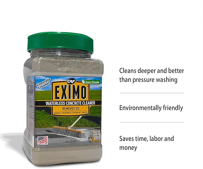CAF Outdoor Cleaning EXIMO Waterless Concrete Cleaner, Oil Stain Remover for Asphalt, Driveway, Garage Floor, Basement and Walkway Surfaces, Natural Concrete Cleaner Powder Treatment, 3 lb Container