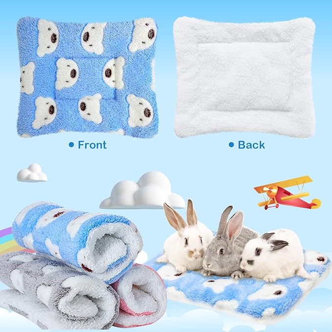 Jetec 3 Pcs Guinea Pig Beds, Fleece Small Animal Mats, Bear, Light Pink | 10 x 11 in Soft Double Sided Fleece Pad for Rabbit, Hamster, Chinchilla, Rat, Warm Hideout, Cozy Small Animal Cage Bed