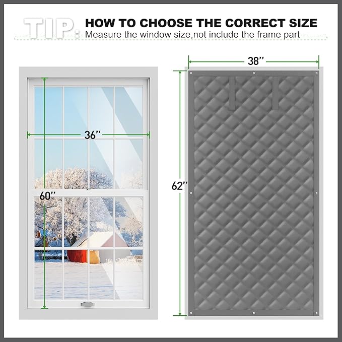 Thermal Window Cover for Winter,38" X 62" for Window Insulation for Summer Heat, Oxford Cloth Cotton Layer Window Sun Blocker to Keep Heat, Window Insulation Kit Fits Up to 3 x 5 Ft Window