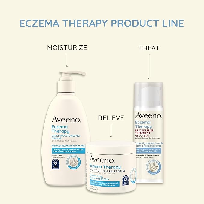 Aveeno Eczema Therapy Rescue Relief Treatment Gel Cream, Colloidal Oatmeal Skin Protectant, Formula Instantly Soothes & Cools Itchy Dry Skin Flare-Ups, Steroid & Fragrance Free, 1.5 Oz