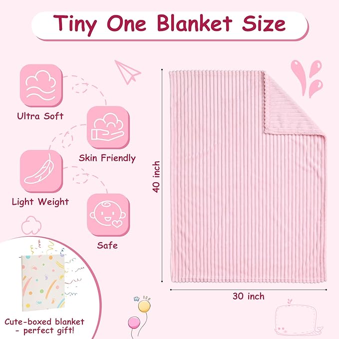 Soft Fleece Baby Blanket Ultra Cozy Pink Baby Blankets for Girls Warm and Lightweight Infant Toddler Newborn Receiving Gift with Reversible Stripes for Crib Stroller, 30x40 Inch, Light Pink