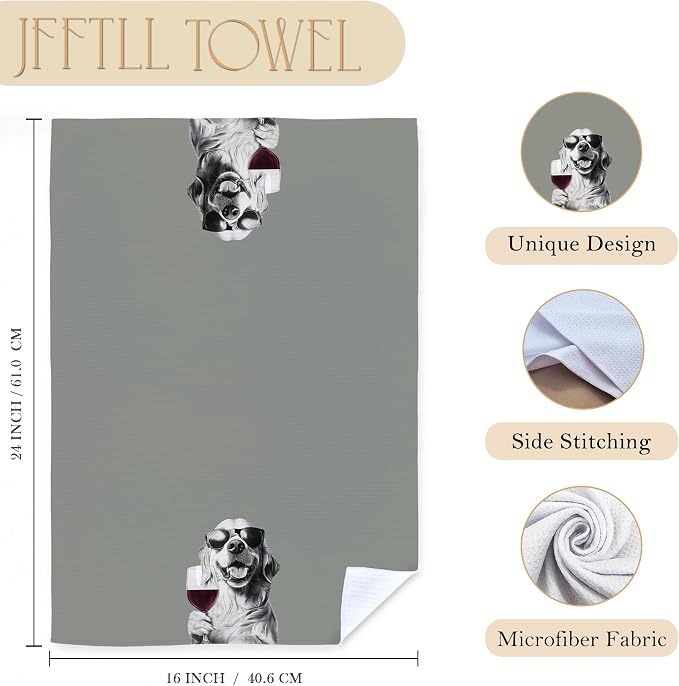 Golden Retriever Decor Kitchen Towels, Golden Retriever Gift Dish Tea Towel for Kitchen Decor, Bar Towels for Bartender, Wine Lover Gifts, 16x24 Inch (Green)