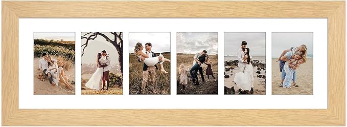 8x26 Picture Frame Display 6 opening 4X6 Picture Frame Collage,Multi Photo Frame with Mat,Plexiglass,Wall or Tabletop Decor,Natural Wood Grain