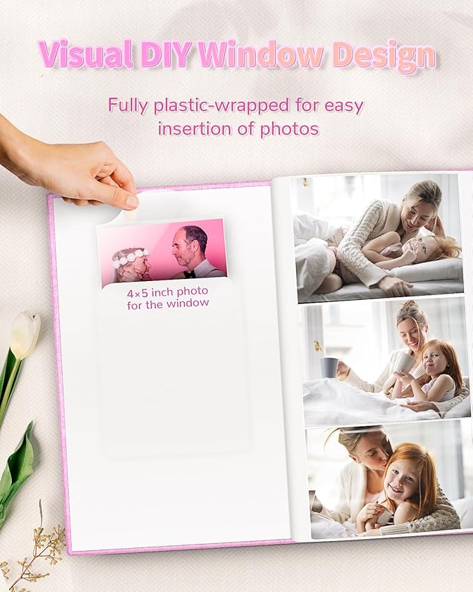 Photo Album 4x6 with 300 Pockets,Slip-in Picture Albums,Linen Cover Memory Book with Front Window,White Page Vertical Photo Book for Wedding,Family,Anniversare,Baby,Vacation