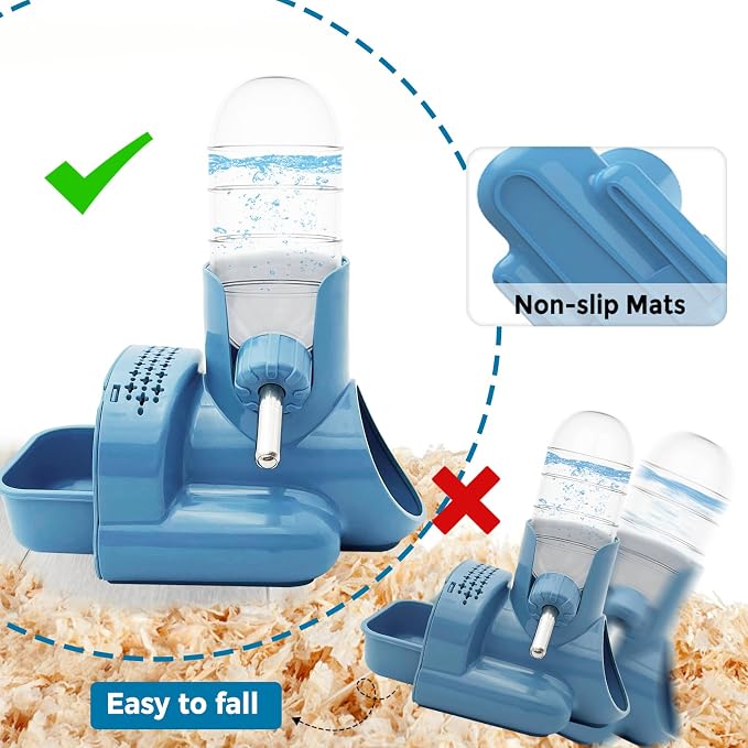 VANNON 3-in-1 Hamster Water Bottle with Food Bowl & Hideout Base, Blue | 3-in-1 feeding station combines water, food and hideout space to help keep hamster cages organized and easy to maintain.
