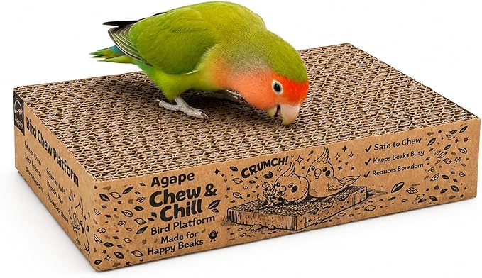 Agape Shreddable Bird Cardboard Platform, Natural Parrot Chew Toy and Perch | Safe Cage Mounted Paper Toy Accessory for Budgies, Lovebirds, Quakers, Cockatiels & Conures, Supports Beak & Foot Health
