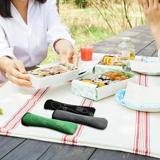 3-Piece Stainless Steel Picnic Cutlery, Portable Silverware Set for Work, Travel Utensil Set w/Case, 4-Pack