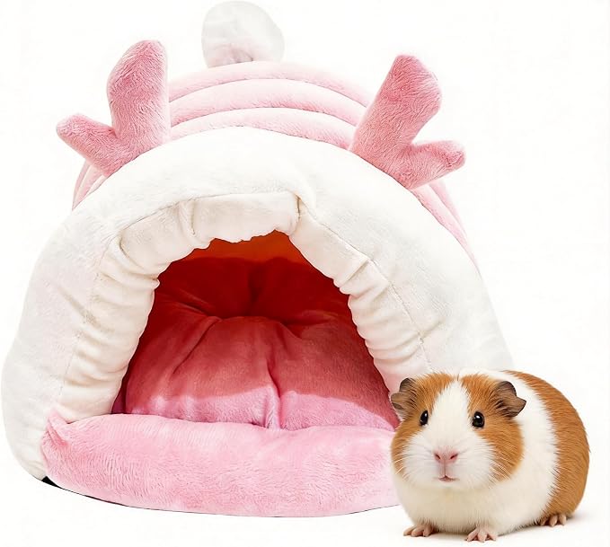 Guinea Pig Hideout, Warm Bed for Guinea Pig,Rabbits, Chinchillas, Guinea Pig Bed, Cozy Small Animal Winter Shelter (Pink, Medium)