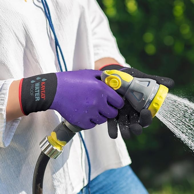KAYGO Waterproof Work Gloves for Men and Women, Rubber Coated Non-slip Working Gloves for Garden, Outdoor Construction,KG150 (Purple, XL)